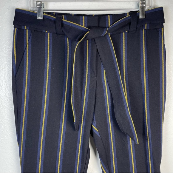 LOFT Pants - Ann Taylor Loft Petite Striped Cuffed Belted Trousers New With Tag 8P Black Navy